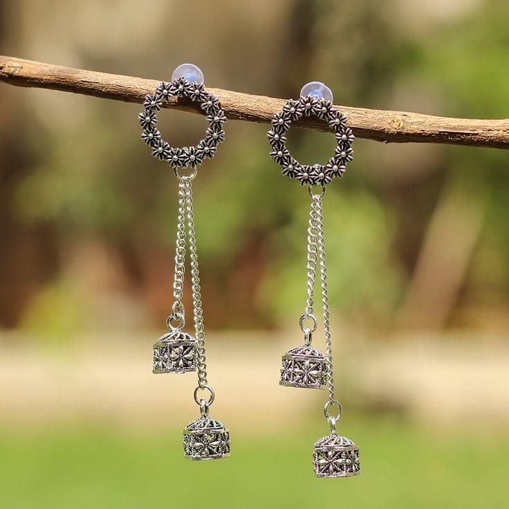 yavi silver oxidized floral jhumka dangler earrings for women & girls alloy jhumki earring
